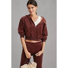 Anthropologie Daily Practice Velour Corduroy Hoodie Brown Plum XL NWT