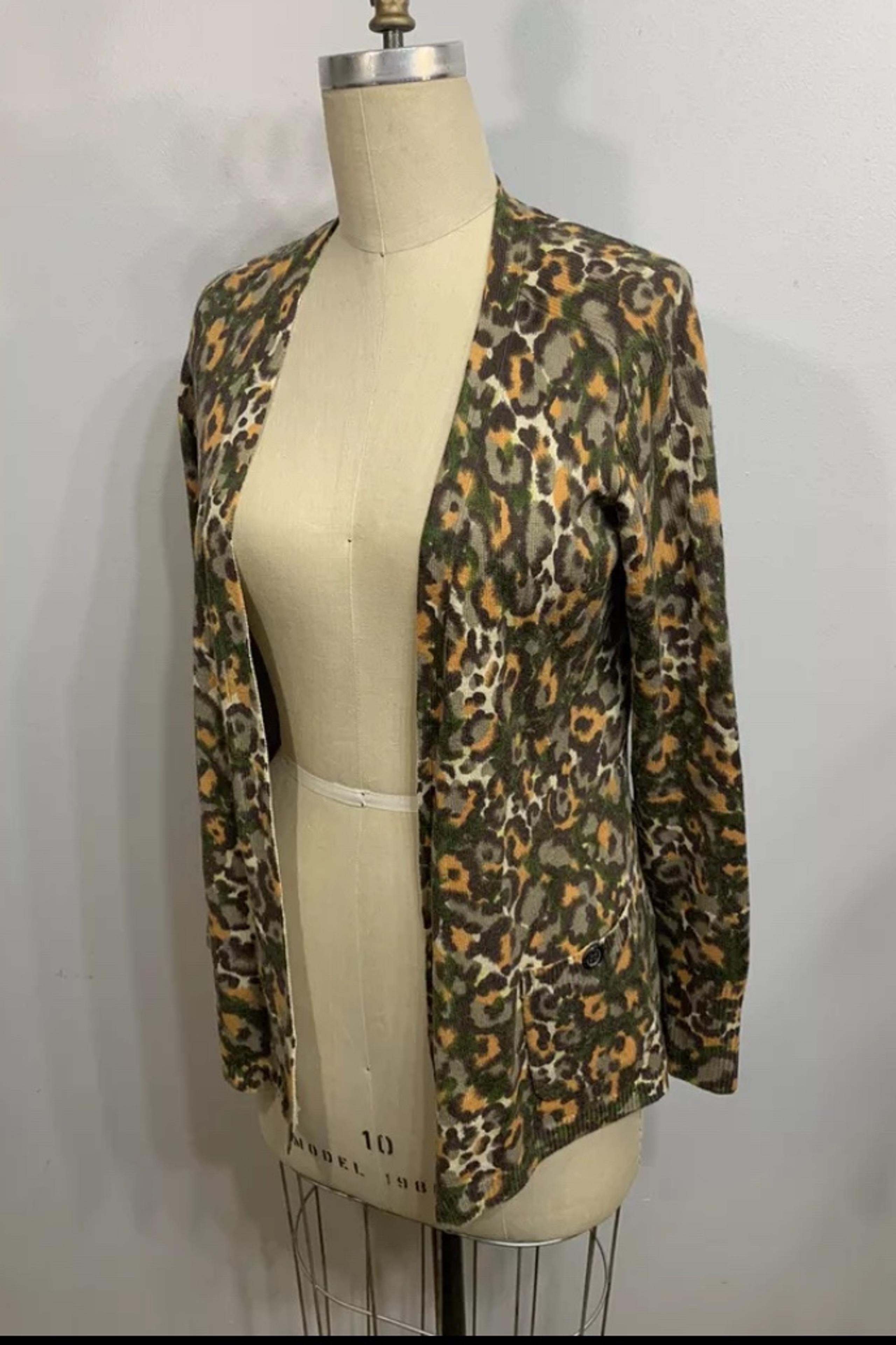 Lucky Brand Cardigan Sweater Wool Cashmere Blend  Small Animal Print Y2K