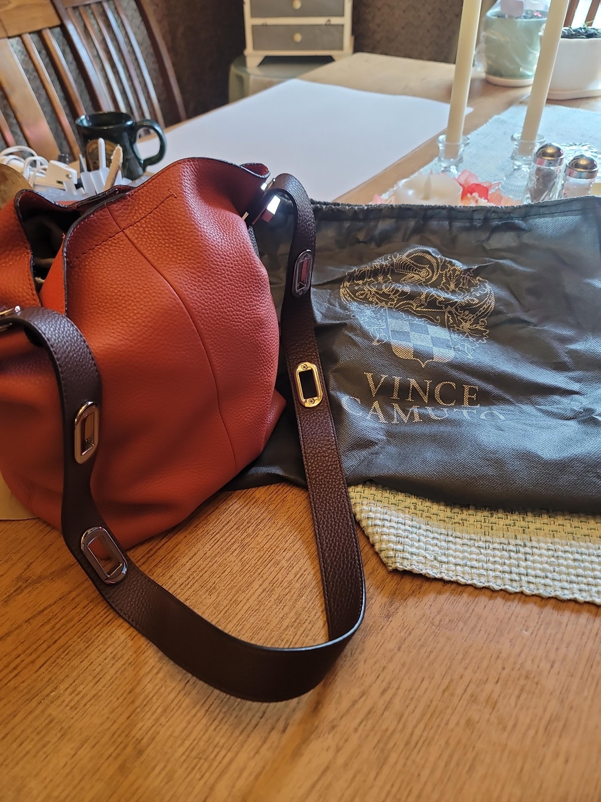 Vince Camuto Juno Leather Shoulder Bag Redwood Excellent w Dust Bag