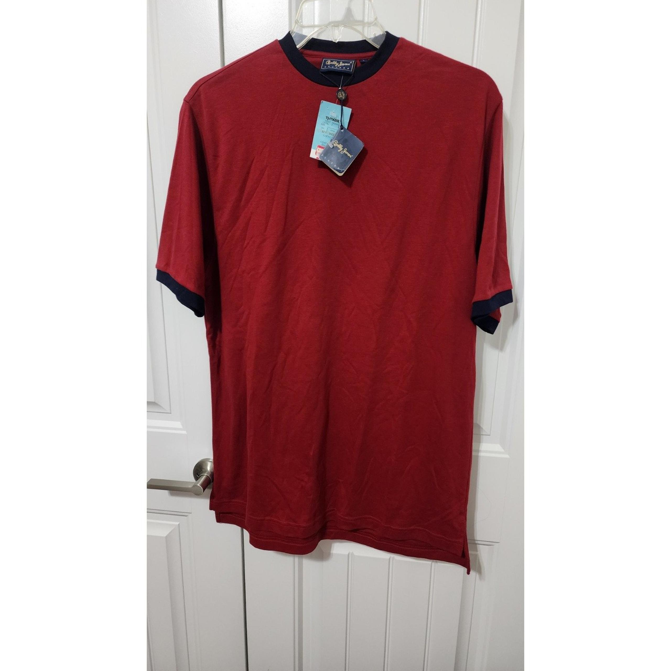 Bobby Jones Players Short Sleeve T-Shirt Mens L Red W/Blue Crew Neck Soft Cotton