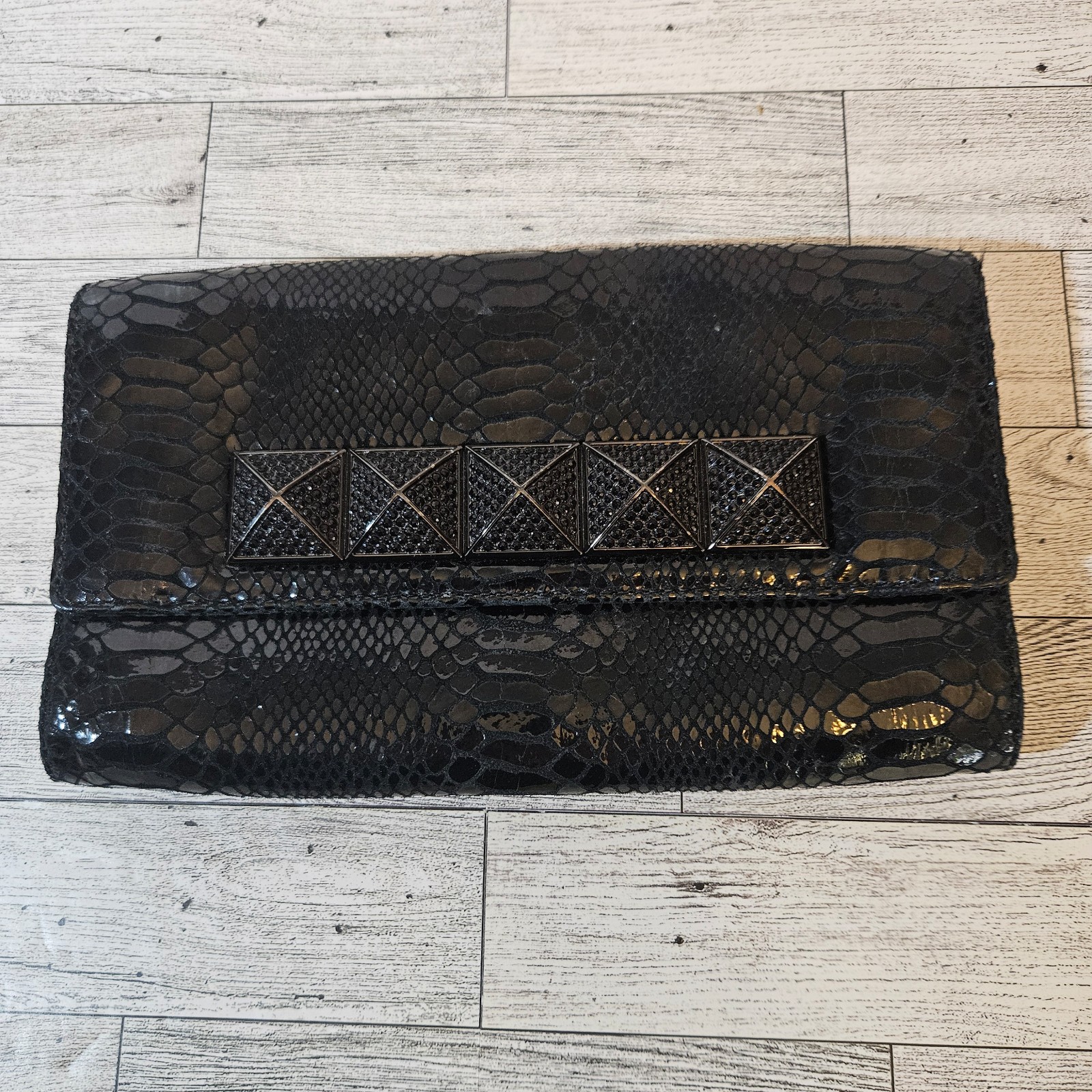 Michael Kors Metallic Black Python Effect Leather Flap Clutch Bag *Missing Strap