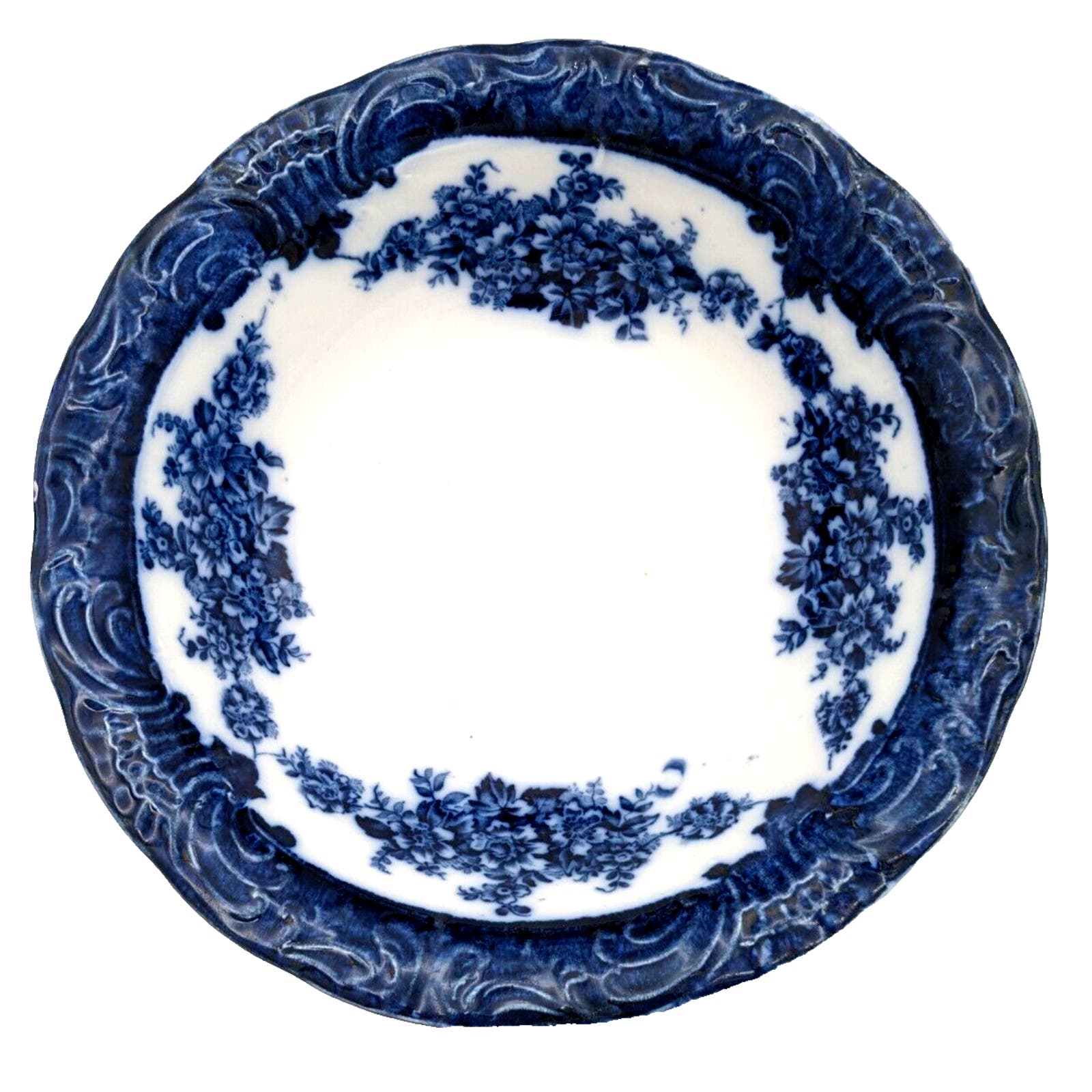 Antique Flow Dark Blue Bowl Wood & Son Large Serving Bowl 10” England 1888