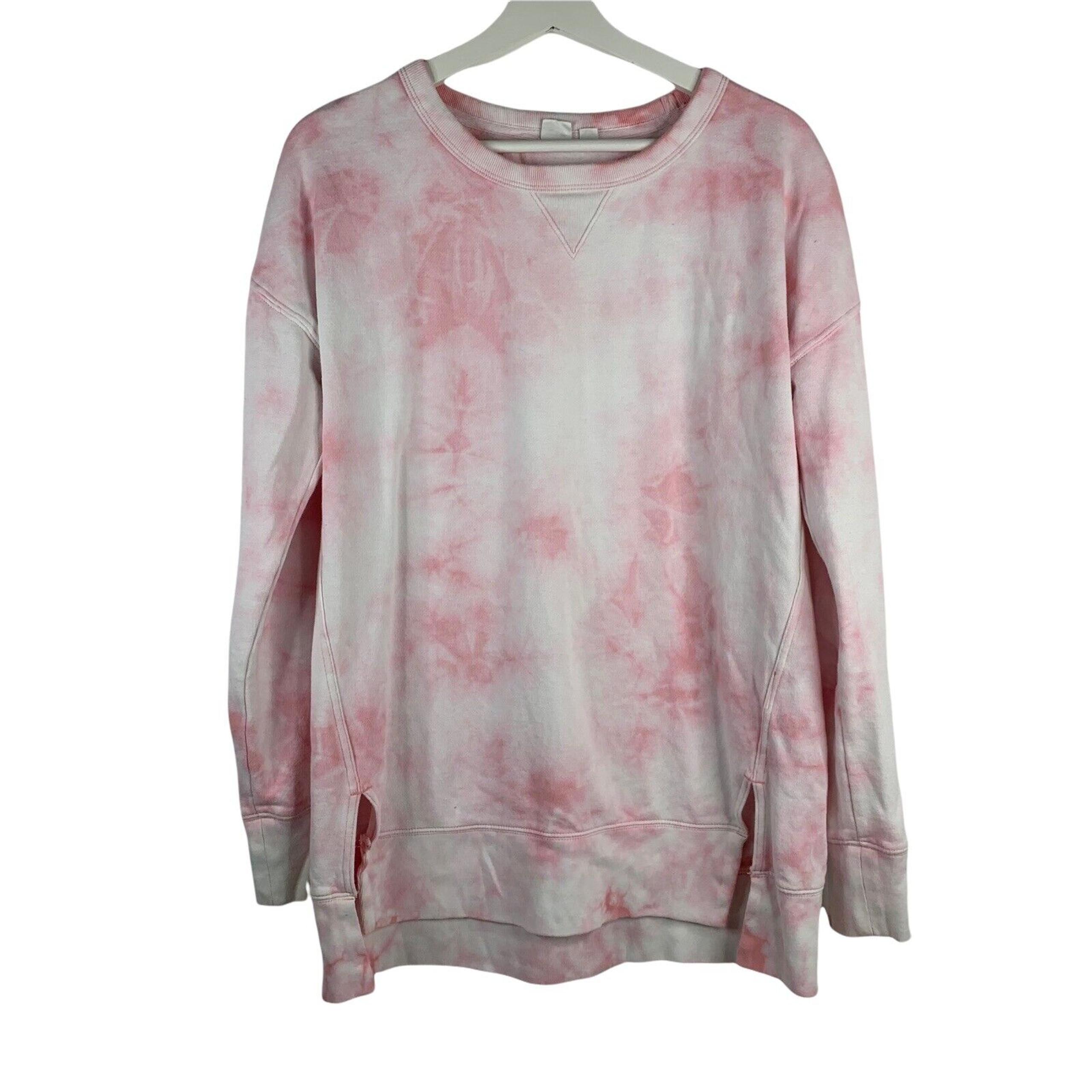 Gap Size S Tall Tunic Sweatshirt Pink White Tie Dye Pullover Long Sleeve Women’s