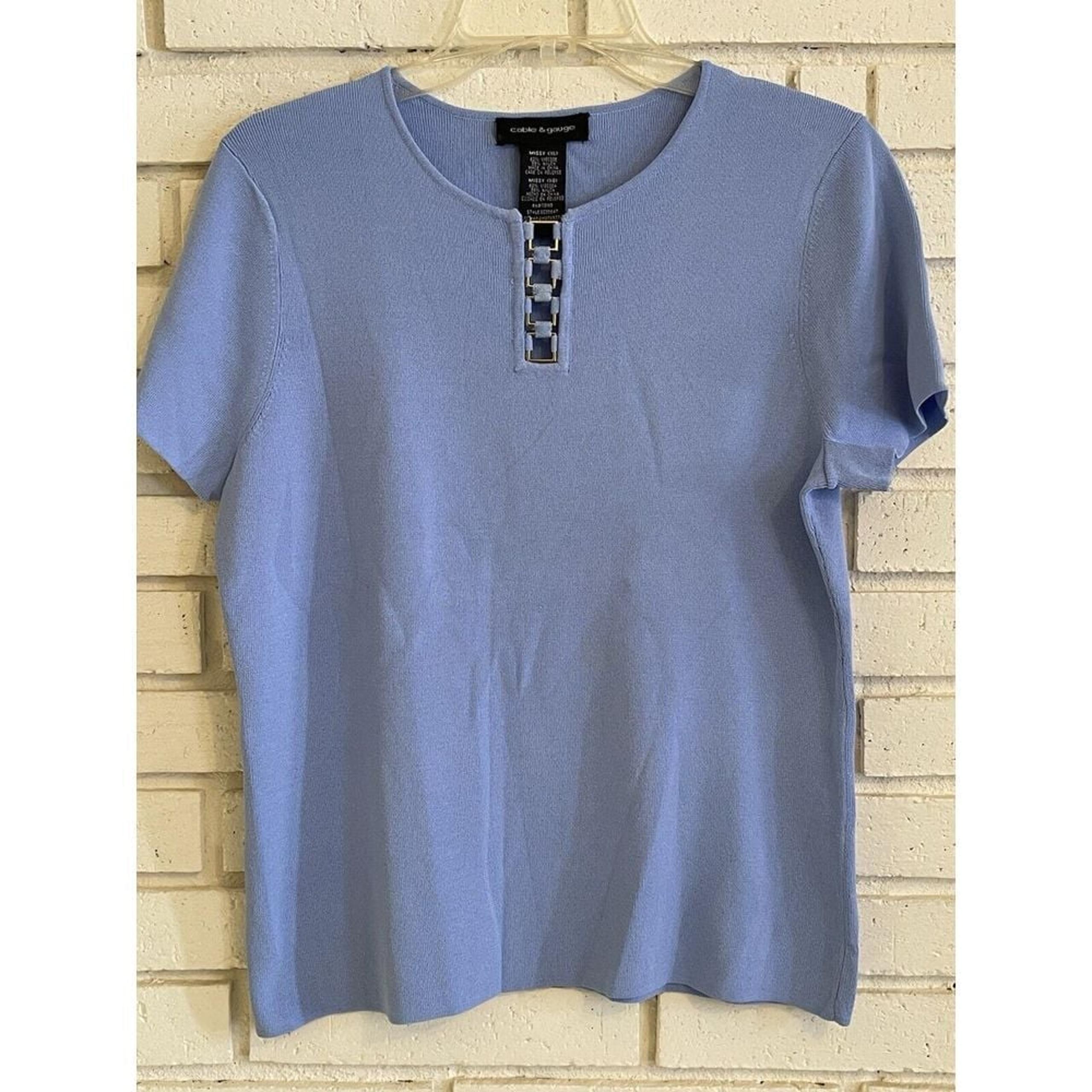 NEW Cable & Gauge Sweater Missy XL Pullover Short Sleeve Knit Blue Top