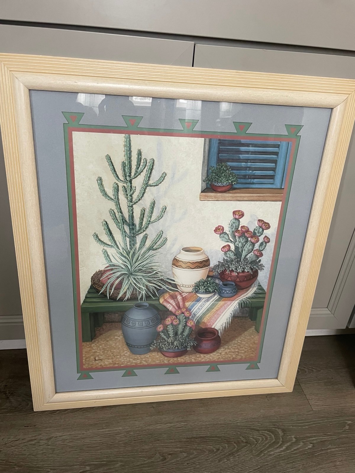 Vintage Home Interiors American Indian Pueblo Pottery Framed Art Gail Barker