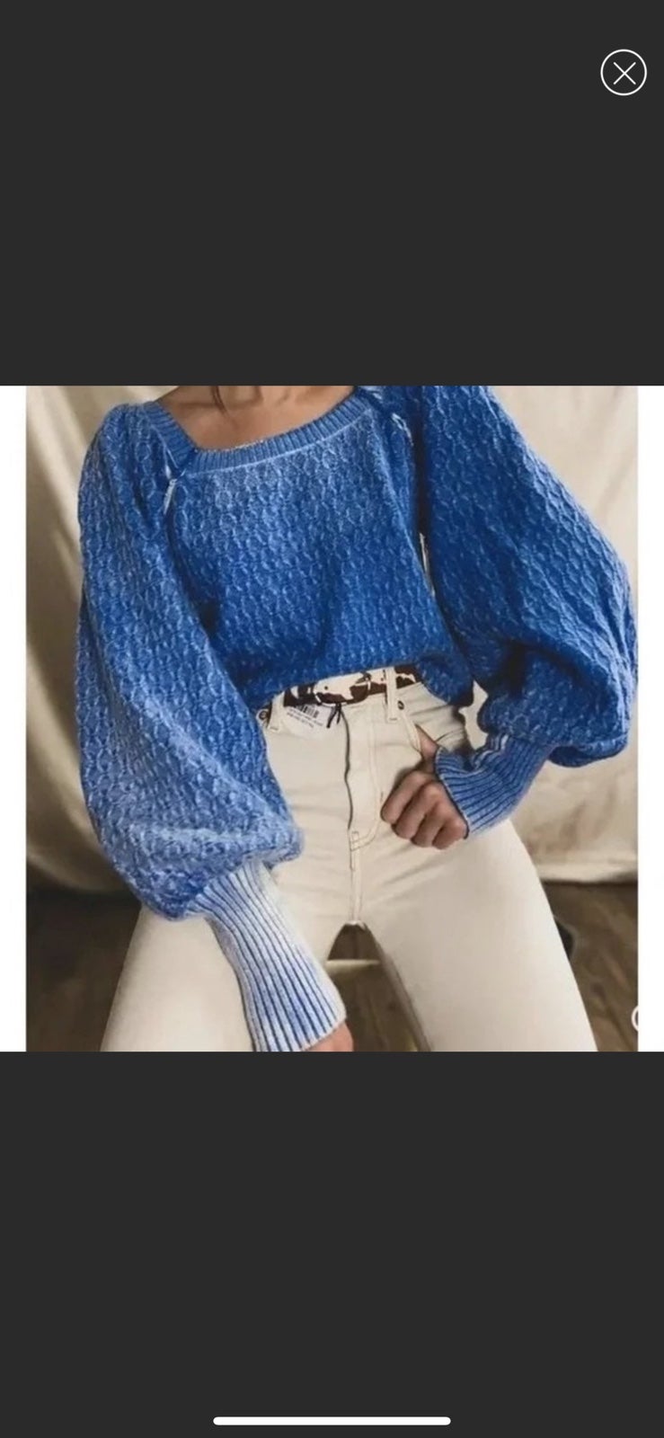 Free People Piece of Sky Olivia Pullover Sweater Crop Balloon Sleeve