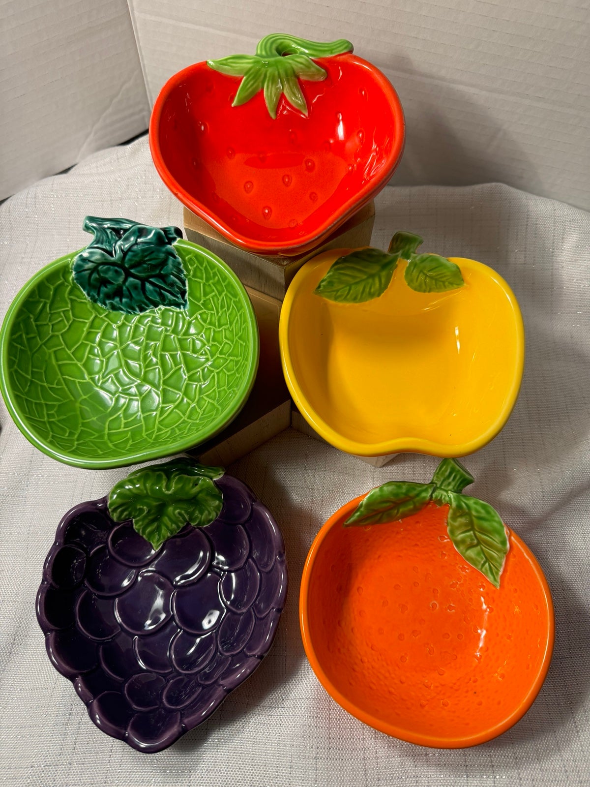 Vintage New Dessert Set Majolica Fruit Shaped Dishes Bowl 5 - Set #C16