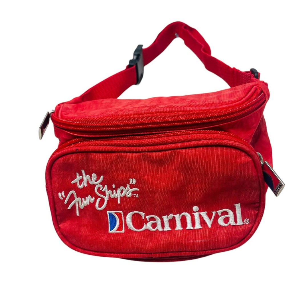 Vintage Carnival Cruise Line The Fun Ships Red Nylon Fanny Pack 3 Pockets