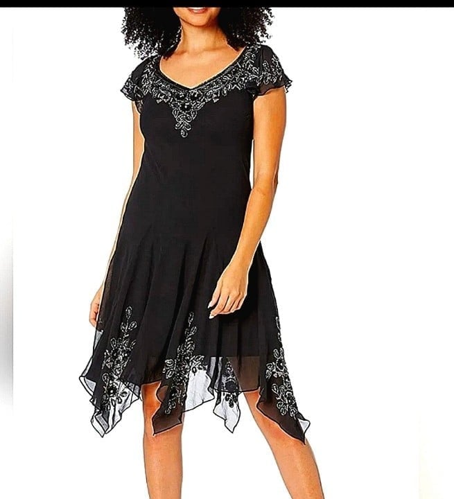 NWT J Kara Flutter Sleeve Hanky Hem Cocktail Dress, 12