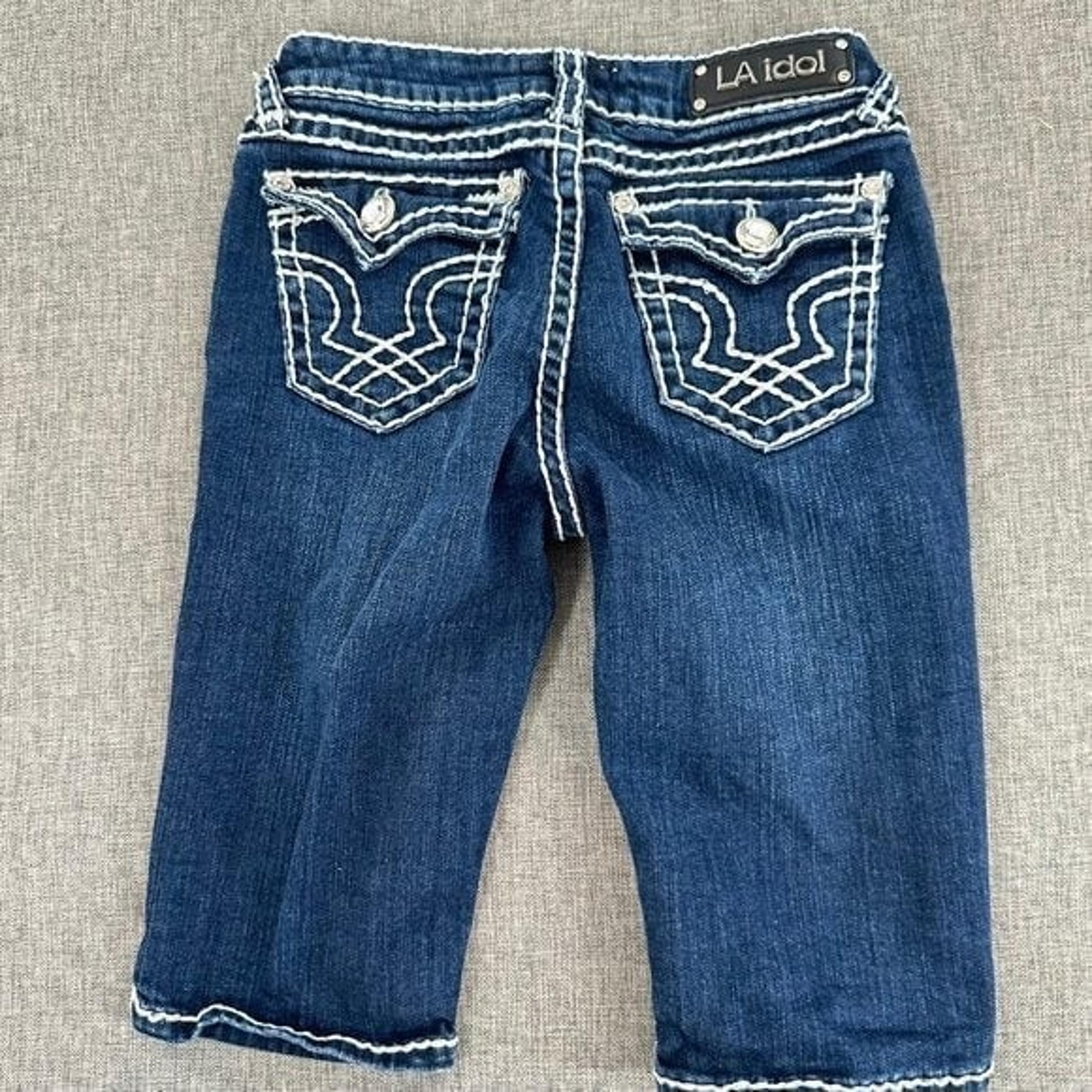 LA Idol Embellished Bermuda Jean Shorts Girls Youth Size 14 Waist 26.5 Low Rise