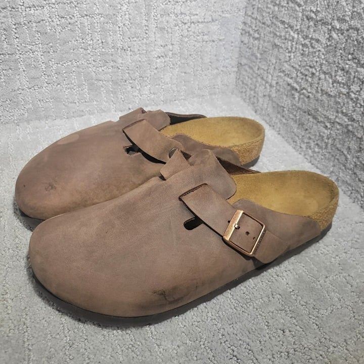 Birkenstock Boston Men's Size 10 Regular Brown Leather Slip On Flat Clog Shoes