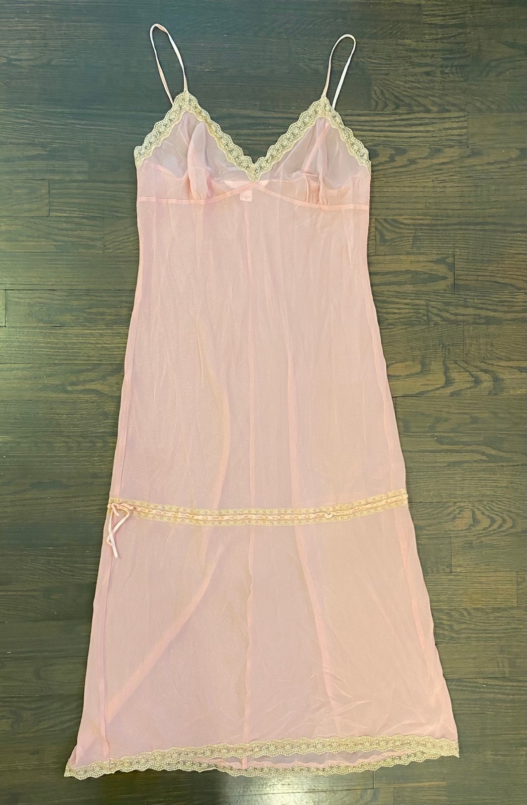 Victoria Secret Y2K Vintage Sheer Slip On Dress Size M Pink Velvet Ribbon Fairy
