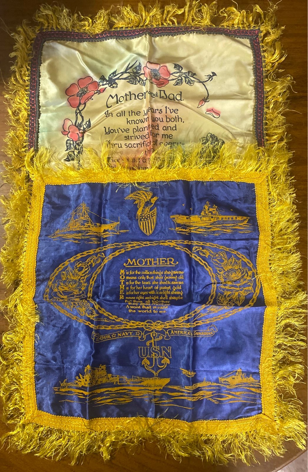 Two vintage military Mother and Dad pillow covers