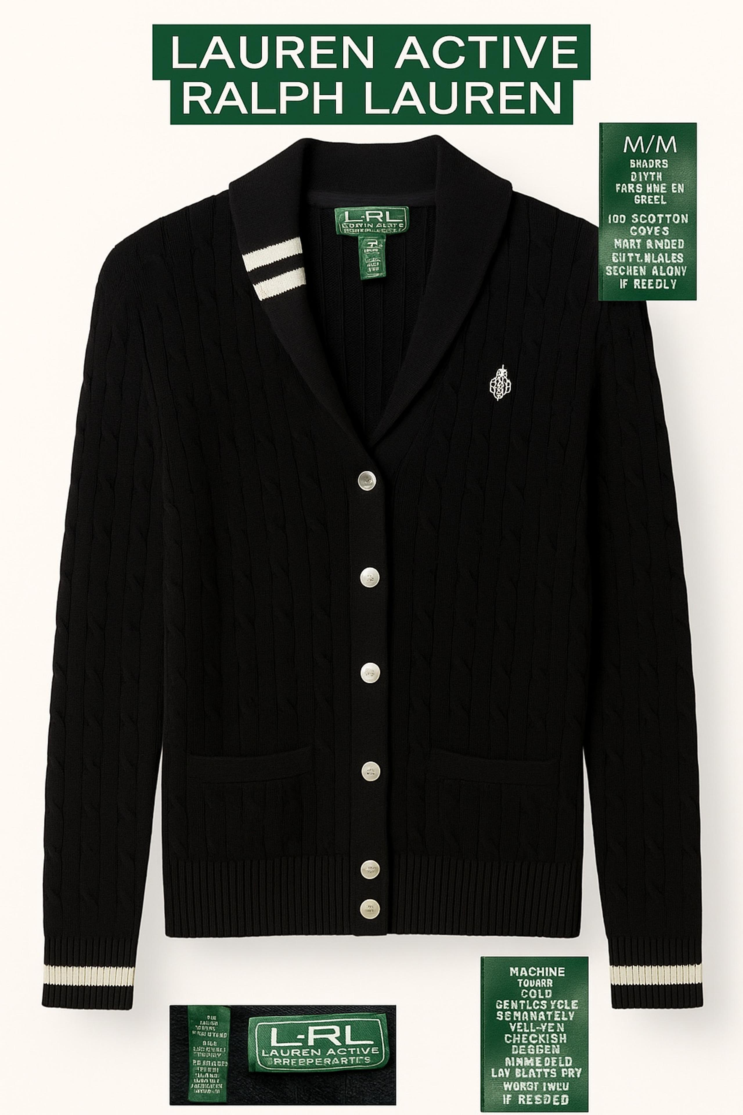 Lauren Ralph Lauren Active Black Shawl Collar Cardigan Medium Sweater Jacket Top