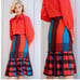 NWT Eva Franco Flounced Midi Skirt brown/orange/blue Sz 2
