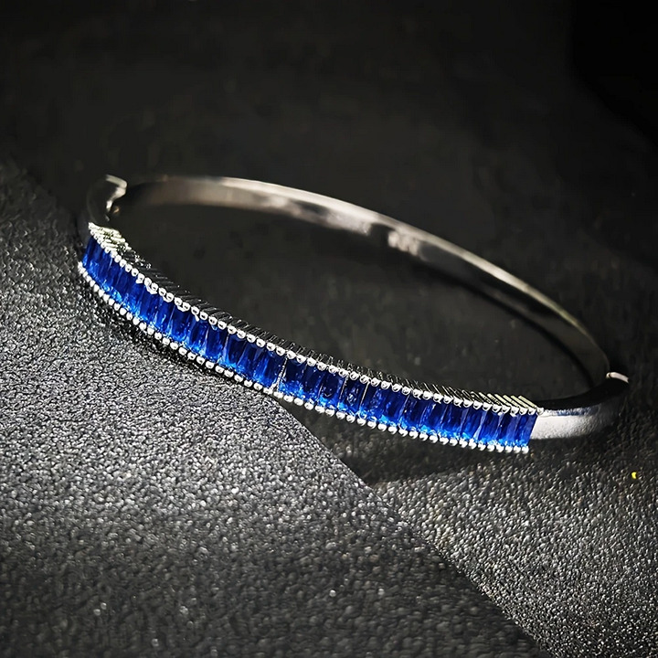 14K White Gold Womens 2ct Blue Sapphire Gemstone Bangle Bracelet Ladies Jewelry