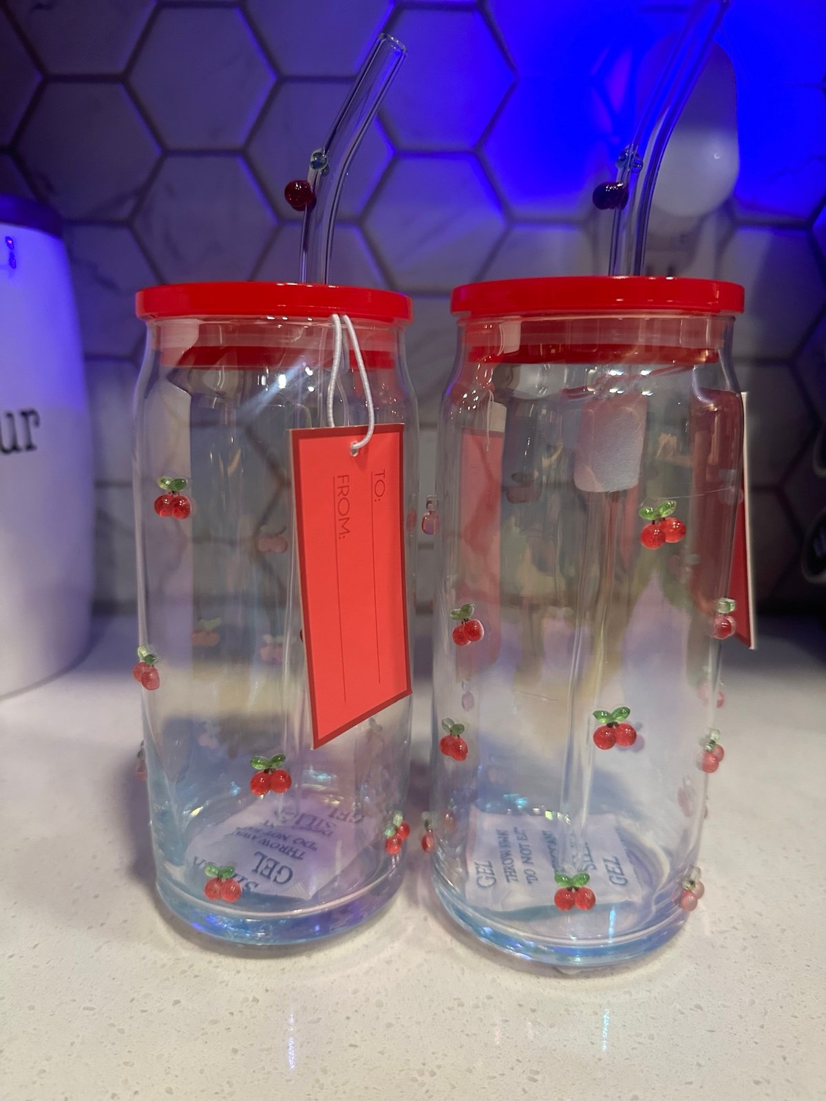 Cherry Glass Cup With Cherry Glass Straw Set of 2