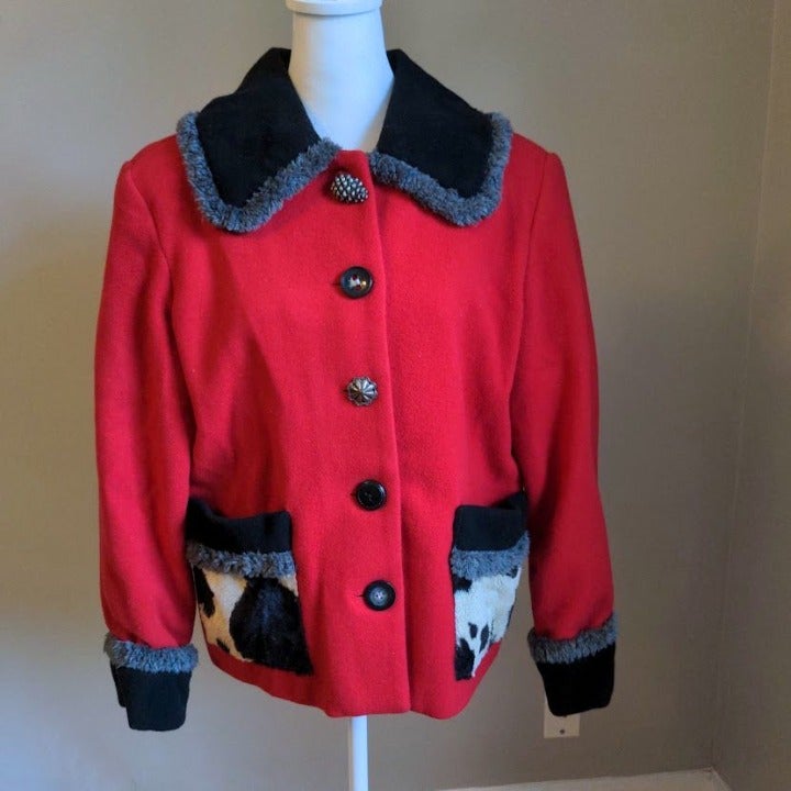 Vintage 90s Mailk Wool Jacket Blazer Cow Print Art to Wear Size Small