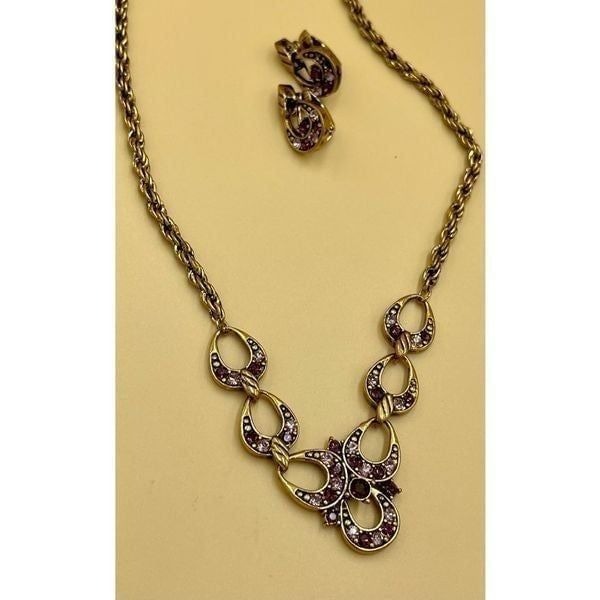 Romantic Vintage Jewelled Lavalier Necklace and Earrings Set