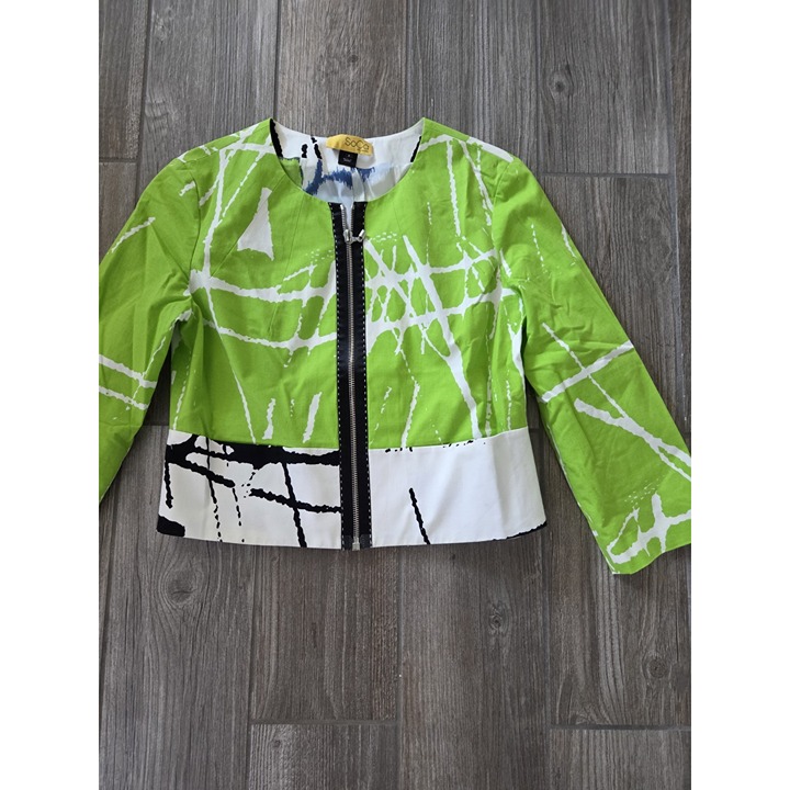 SoCa St. John Lime Green Paintbrush Stroke Design Cropped Blazer In Size 2. EUC