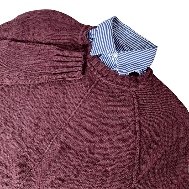 Lauren Ralph Lauren Womens Built In Collar Knit Sweater Size Small Maroon Preppy