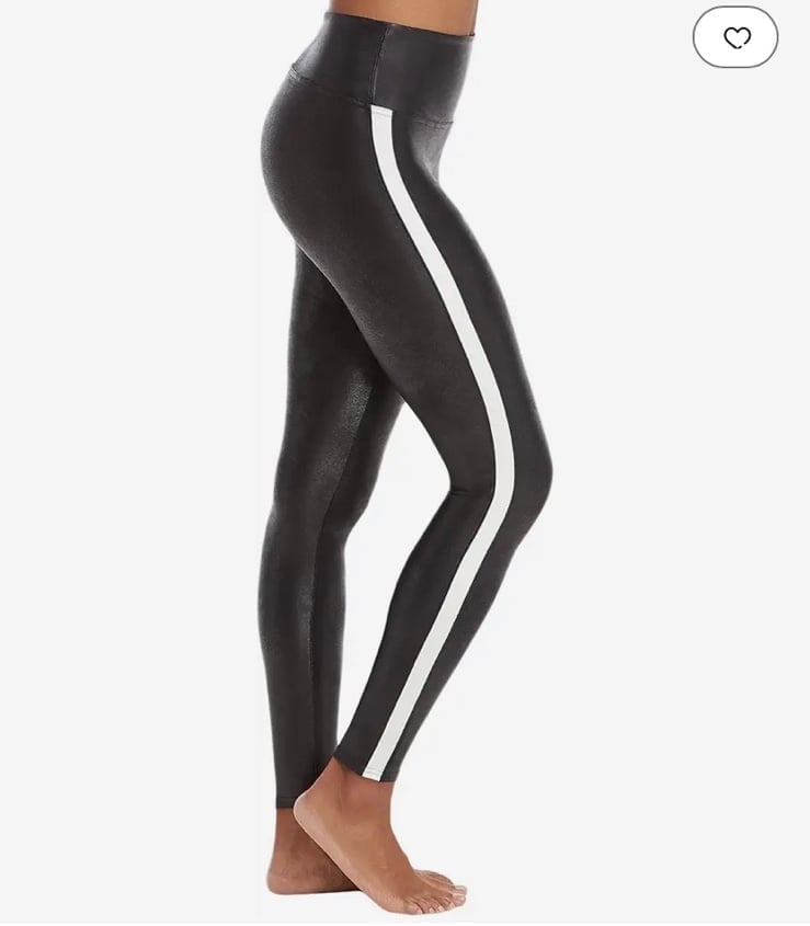 NWT Spanx Faux Leather Leggings Black with White Stripe