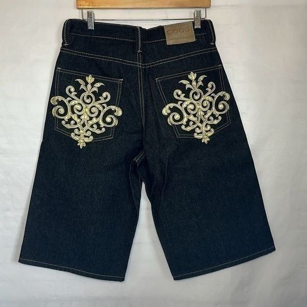 Coogi Jean Shorts size 32x15 Baggy Denim Hip Hop Skateboard Jeans Embroidered