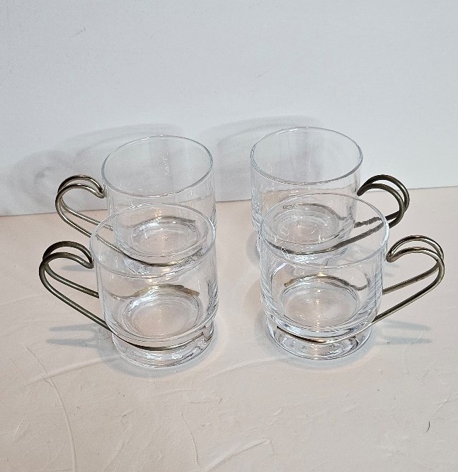 1957 LIttala Tsaikka Glasses designed by Timo Sarpaneva set of 4 metal & glass