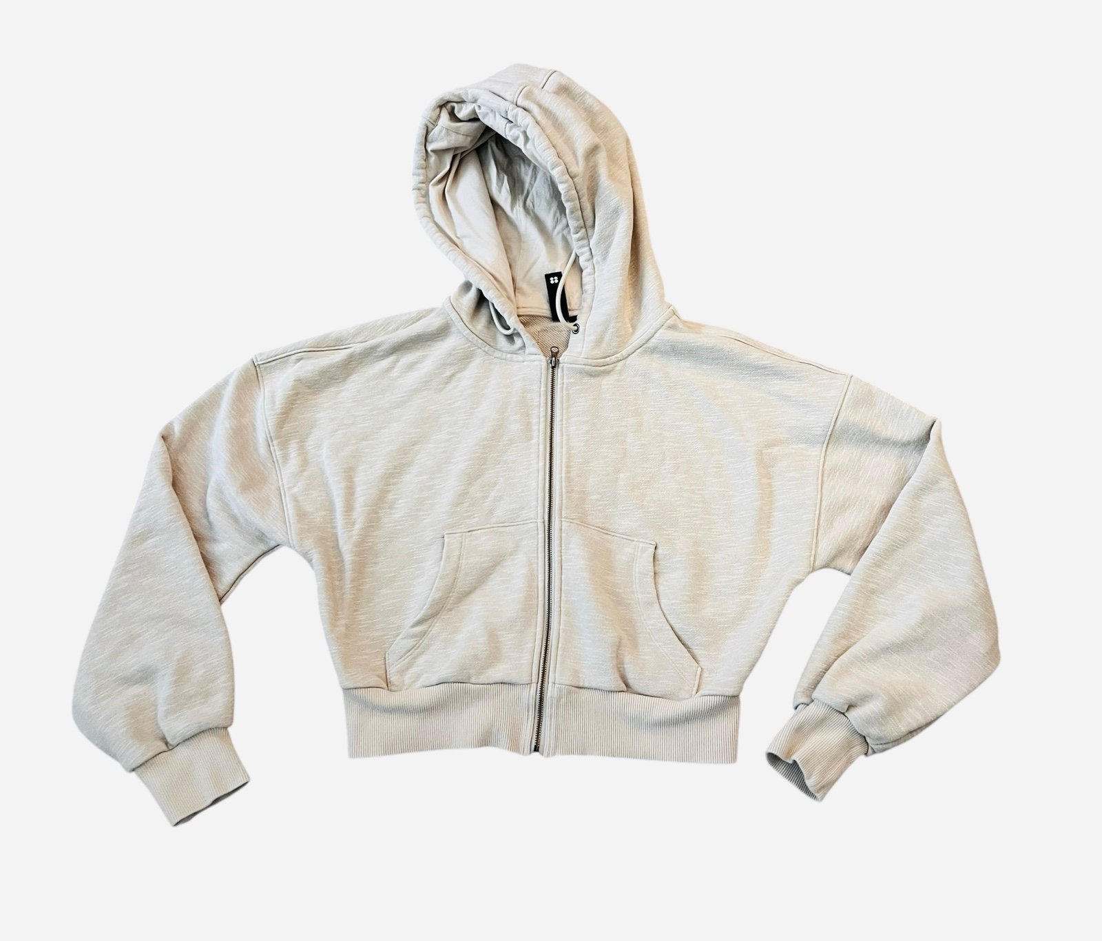 Halle Berry x Sweaty Betty The re-spin Edit Cropped Cream Hooded Sweatshirt XS