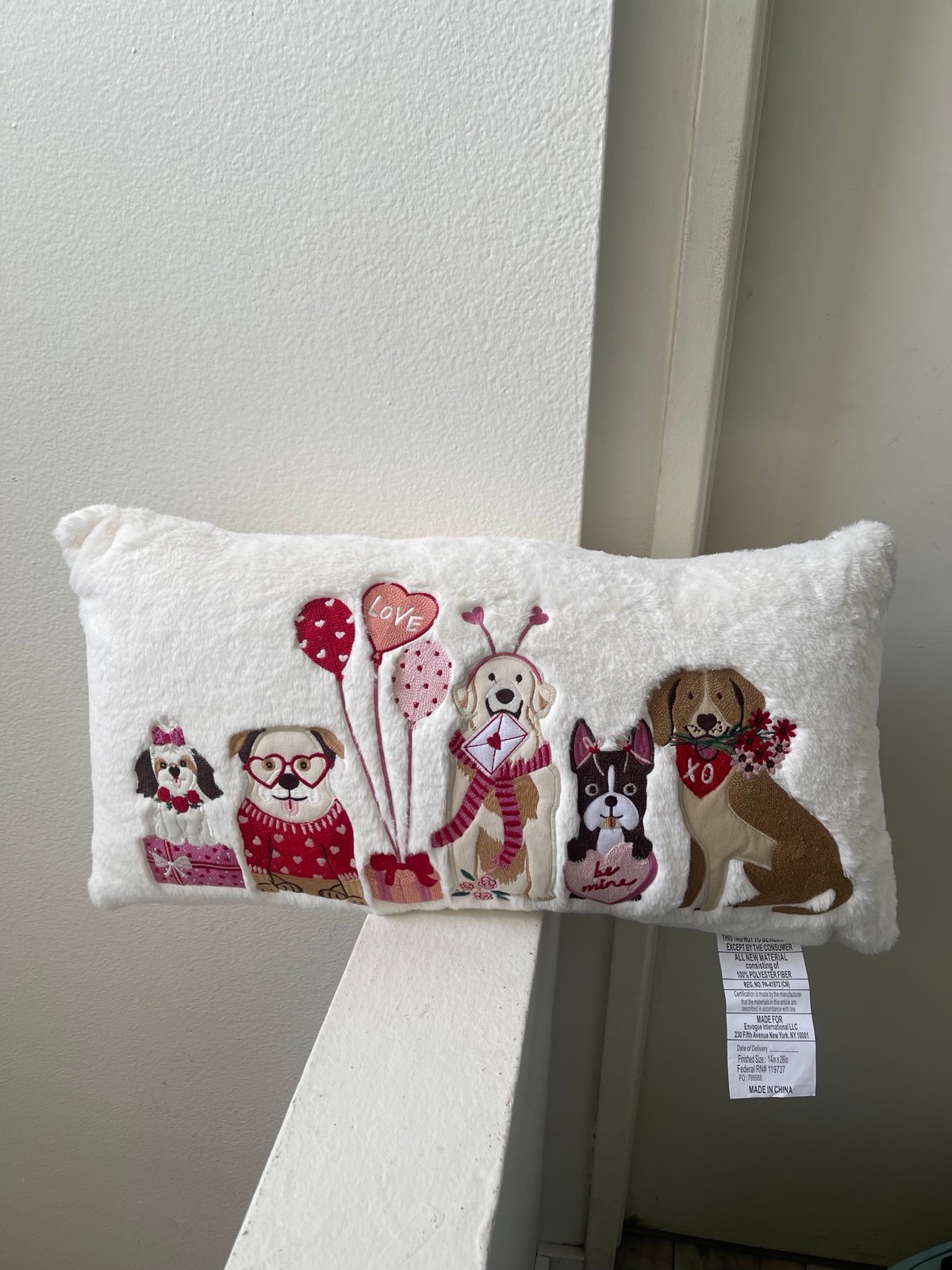 Valentines Day Dog Faux Fur Decorative Pillow