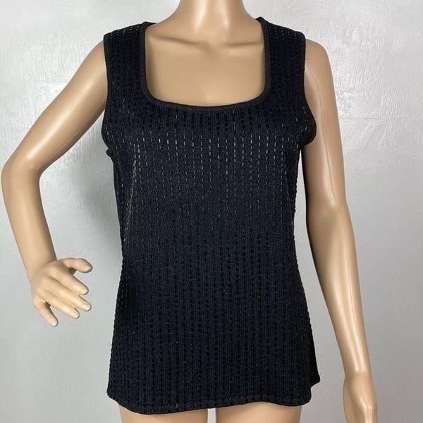 Doncaster wool blend black beaded classy sleeveless sweater, size M.