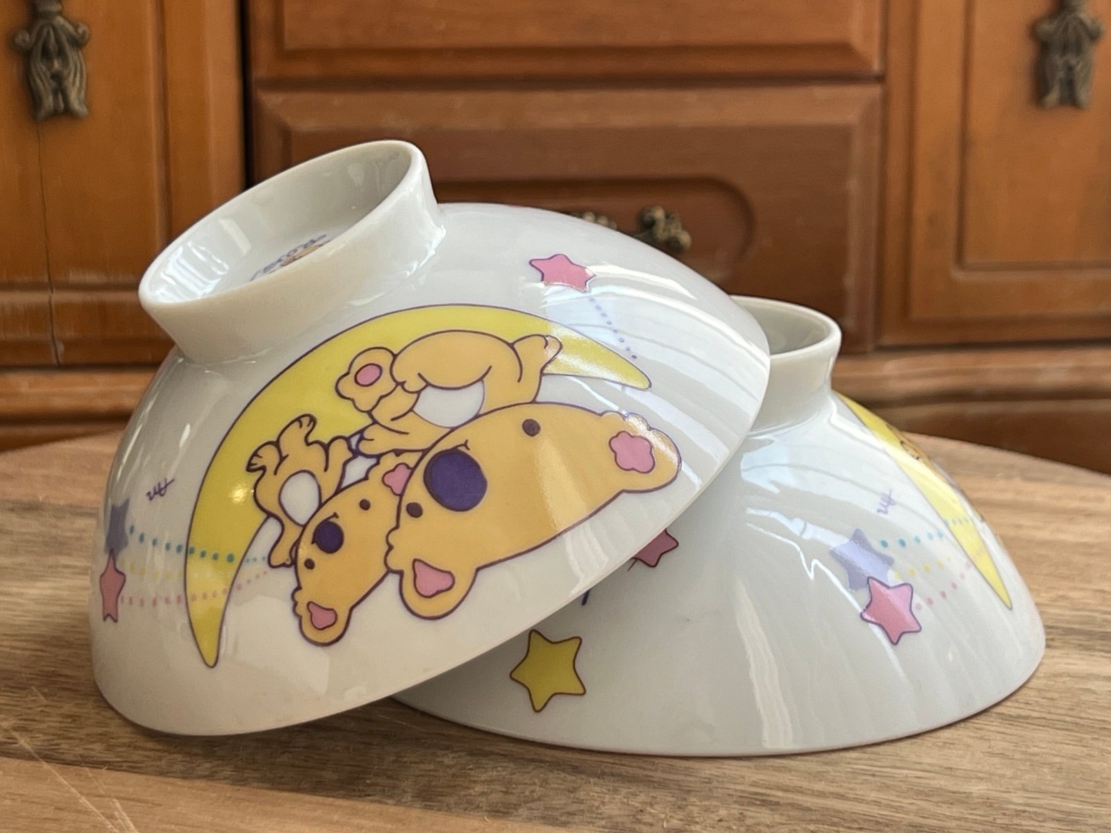 Vintage 1970s Japan Set of Two Royal Rice Miso Bowl Koala Family Space Travel o