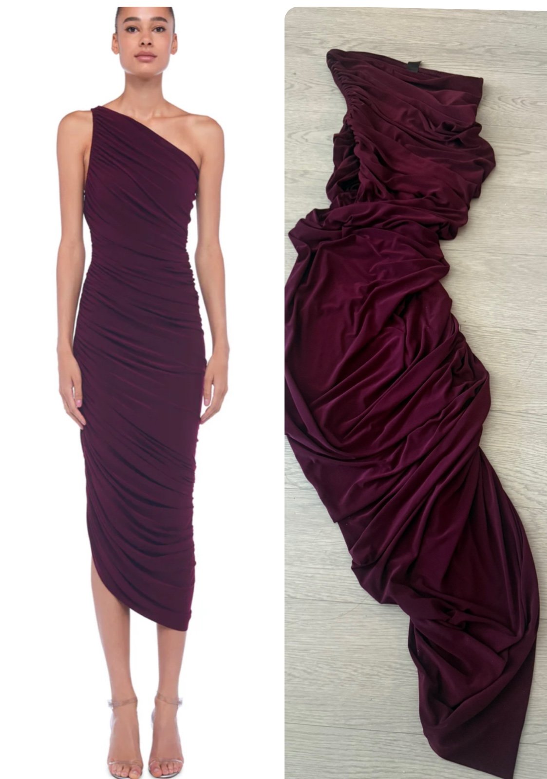 NORMA KAMALI Diana One Shoulder Shirred Bodysuit Gown in Plum size XS