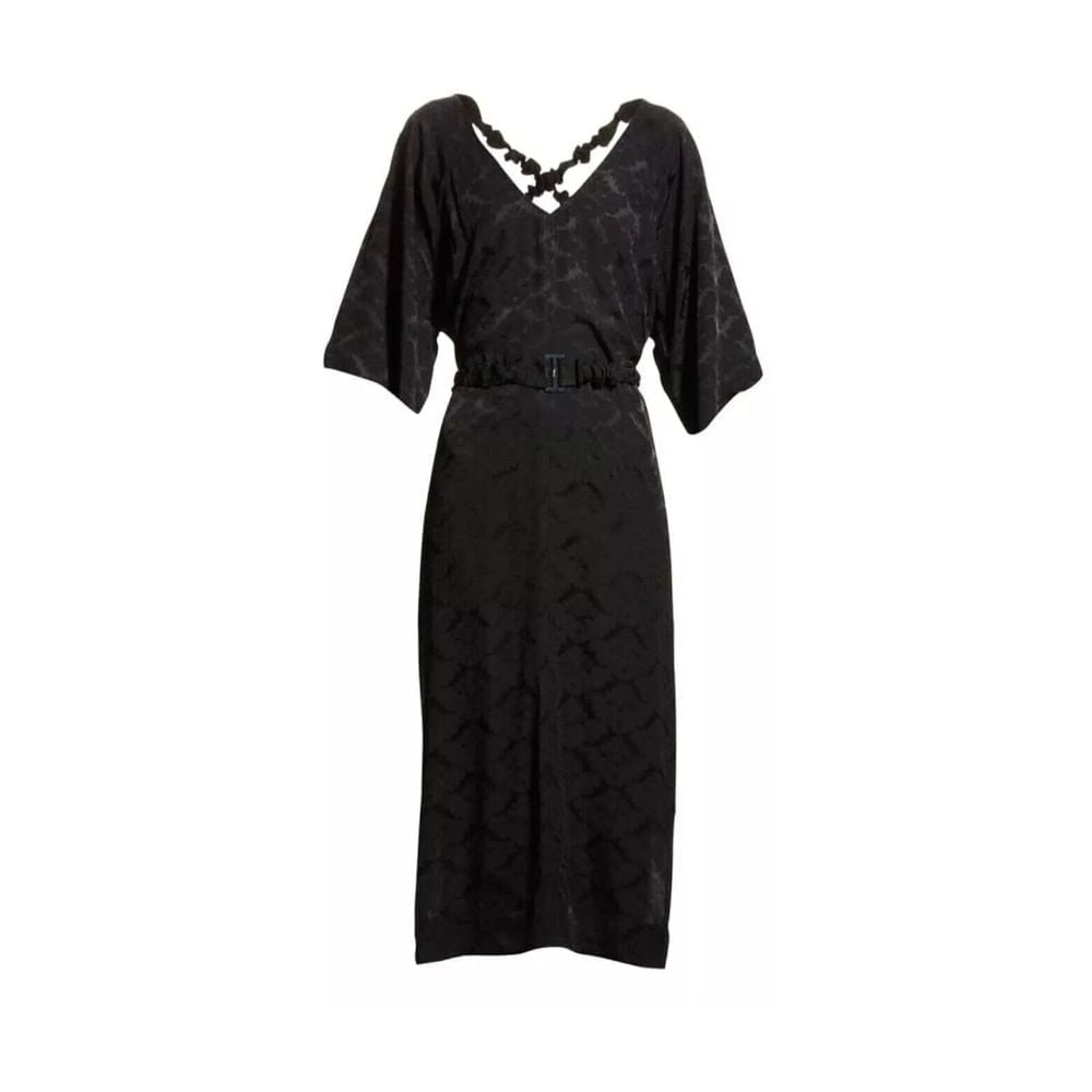 Ganni Size 52 (US Plus Size 22) Acetate Jacquard Midi Black Dress *See Note*