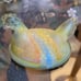 VTG Boyd glass Hen on a nest salt cellar Orange Yellow swirl Slag glass UV glow