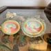 VTG Boyd glass Hen on a nest salt cellar Orange Yellow swirl Slag glass UV glow