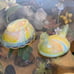 VTG Boyd glass Hen on a nest salt cellar Orange Yellow swirl Slag glass UV glow