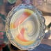 VTG Boyd glass Hen on a nest salt cellar Orange Yellow swirl Slag glass UV glow