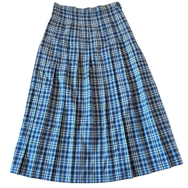 L.L. Bean Vintage 100% wool pleated blue midi skirt 10