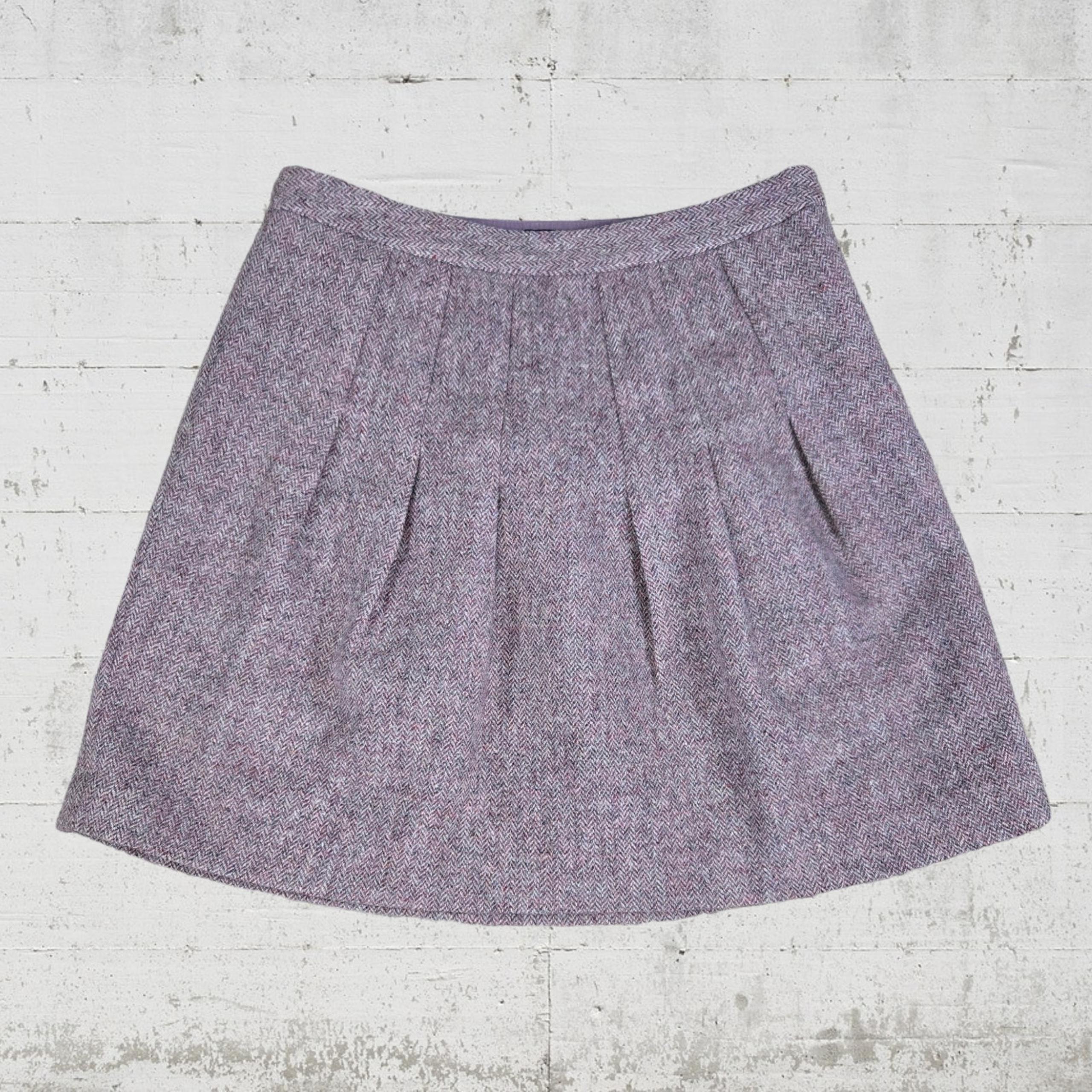 GAP Mauve Purple Herringbone Wool Pleated Flared Knee Length Skirt Size 2