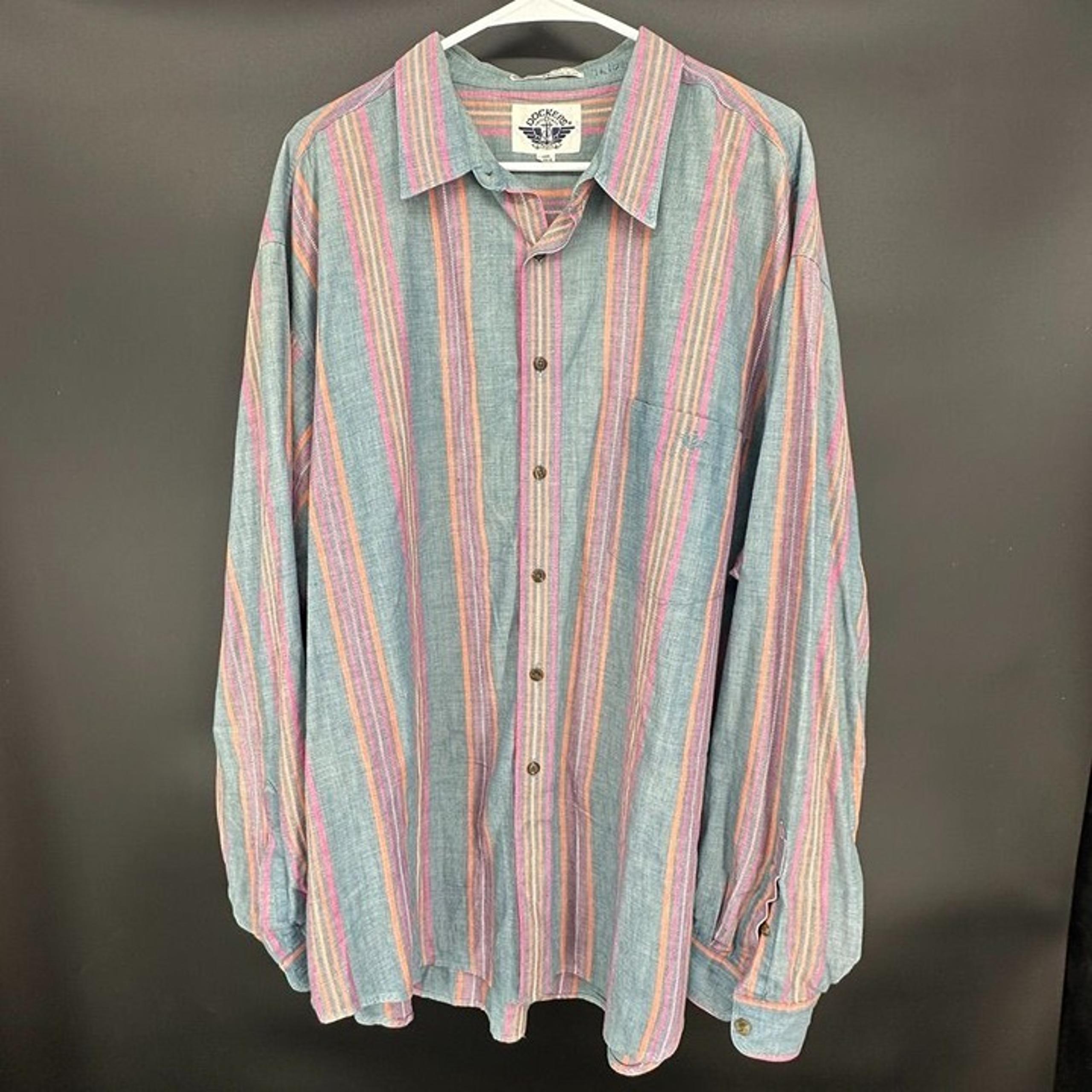Dockers Authentics Mens Pin Striped Button Down Long Sleeve Shirt Size XXL