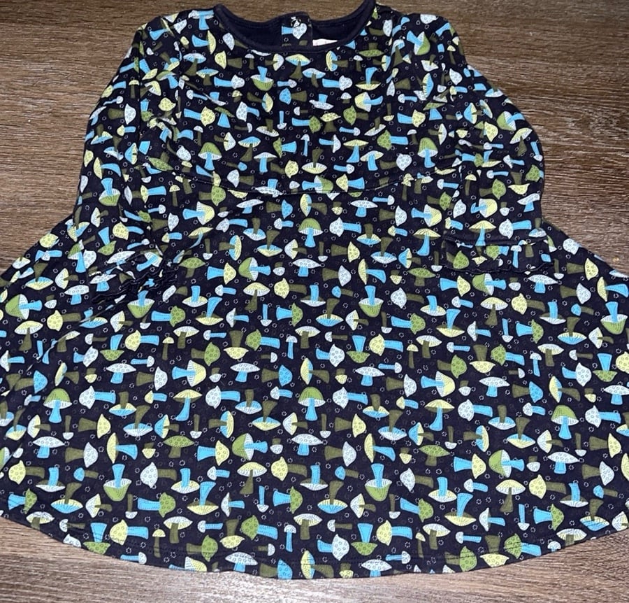 Gymboree vintage mushroom print cotton long sleeve dress.2T. GUC for light wash