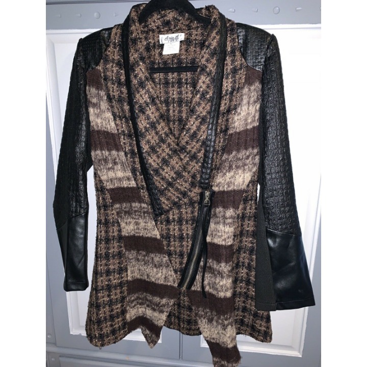 Anis A Boho Mixed Media Steam Punk Gothic Cardigan Sweater Coat Size M brown/blk