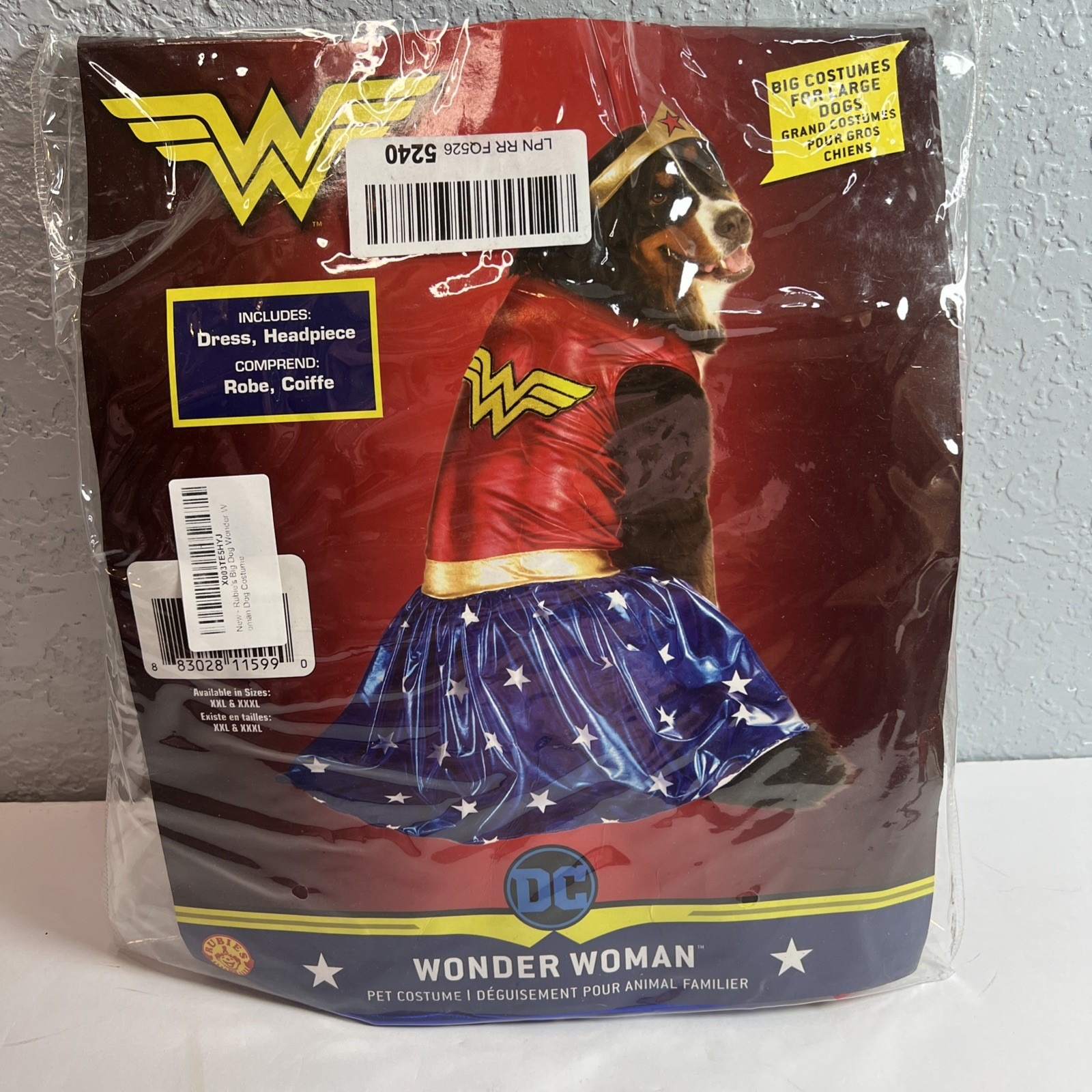 Wonder Woman DC Superhero Big Fancy Dress Up Halloween Pet Dog Costume XXL/XXXL