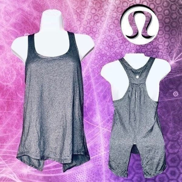LULULEMON SALUTE THE SUN TANK SINGLET HEATHERED BLACK 4 S RACERBACK LOOSE FIT LN