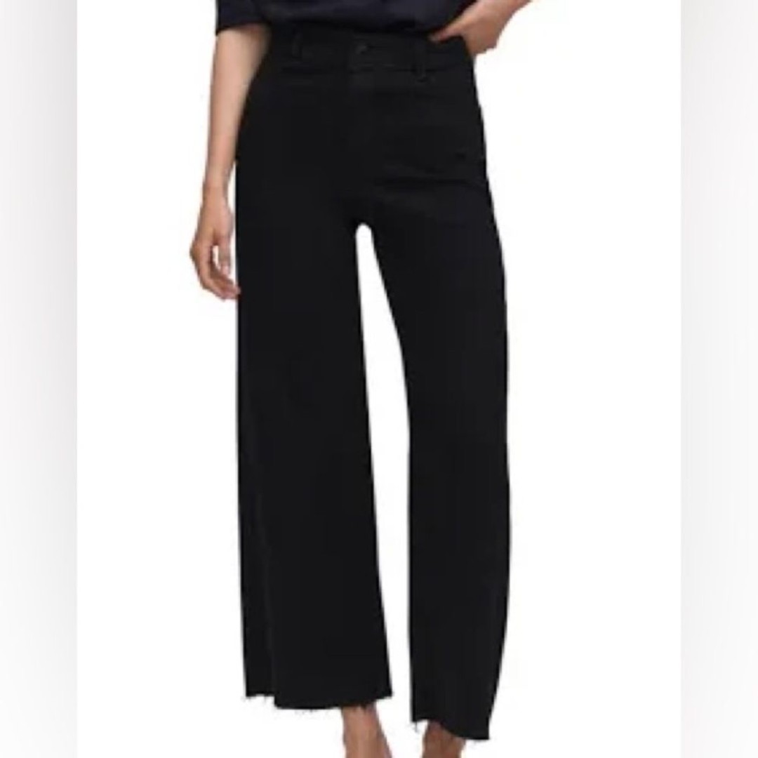 Mango Nora High-rise wideleg jeans washed Black Size 16 Raw hem button fly crop