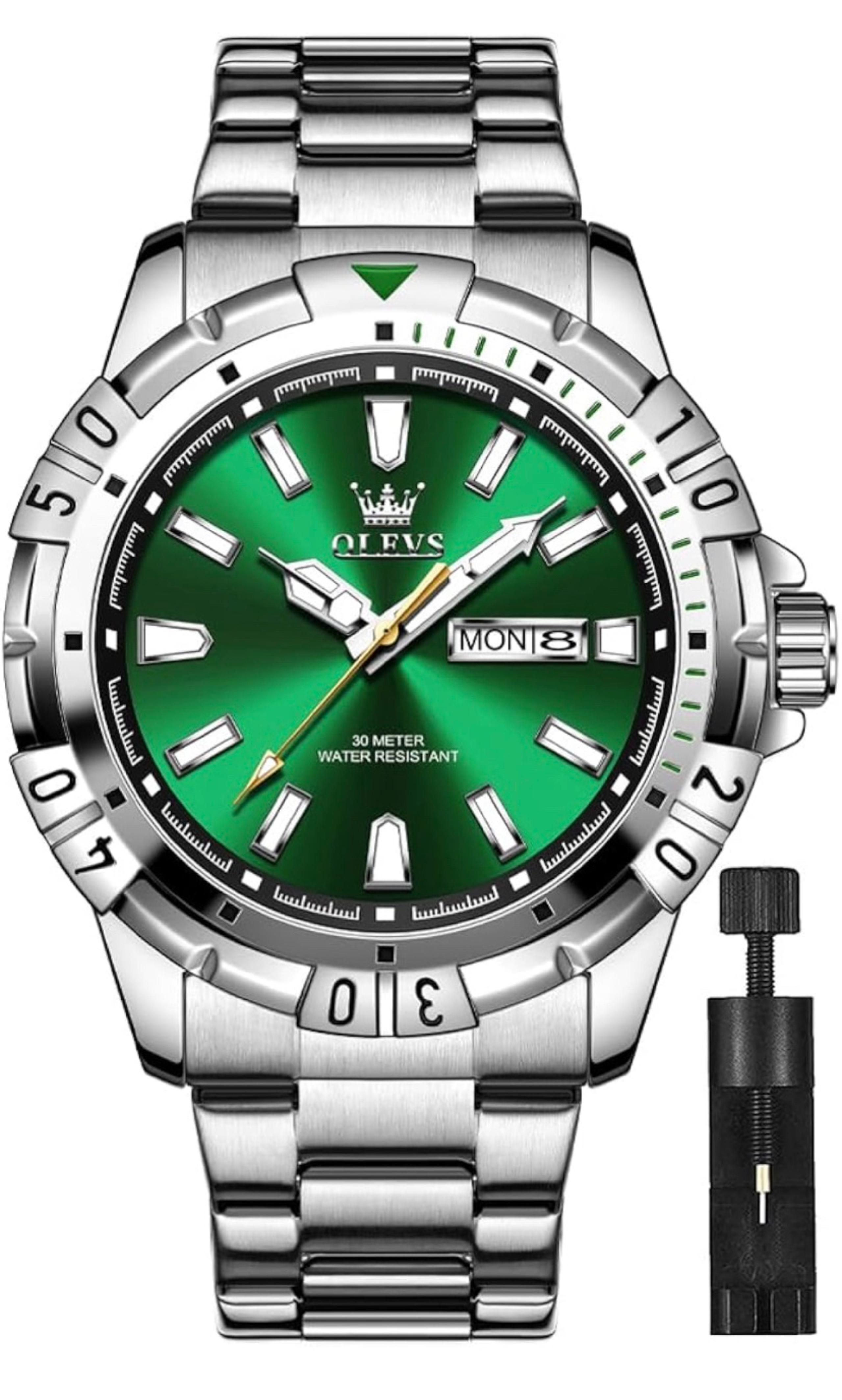 OLEVS Watch for Men Business Dress Analog Quartz Stainless Steel Waterproof Lumi