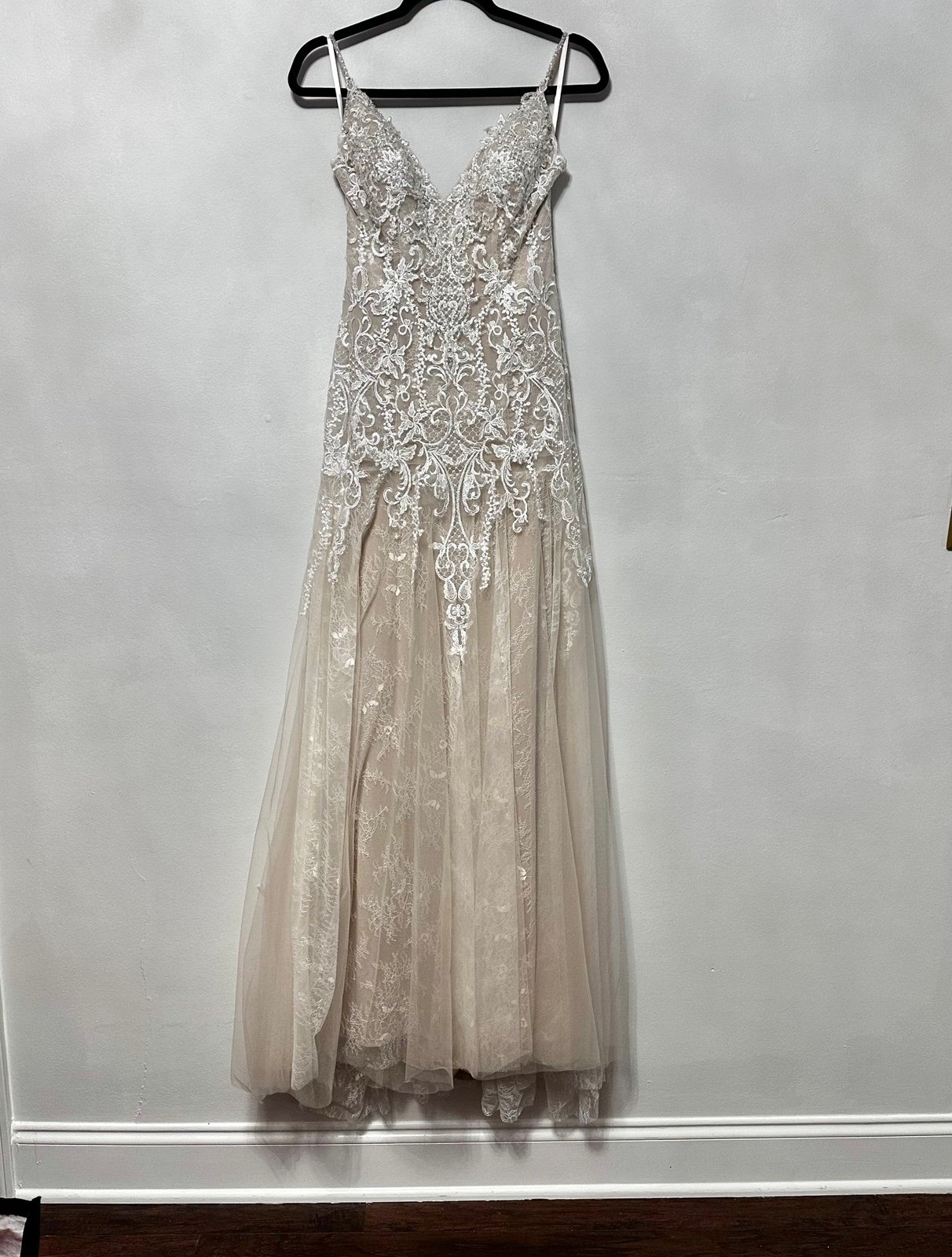 Allure Romance Bridal wedding nude lace spaghetti strap dress
