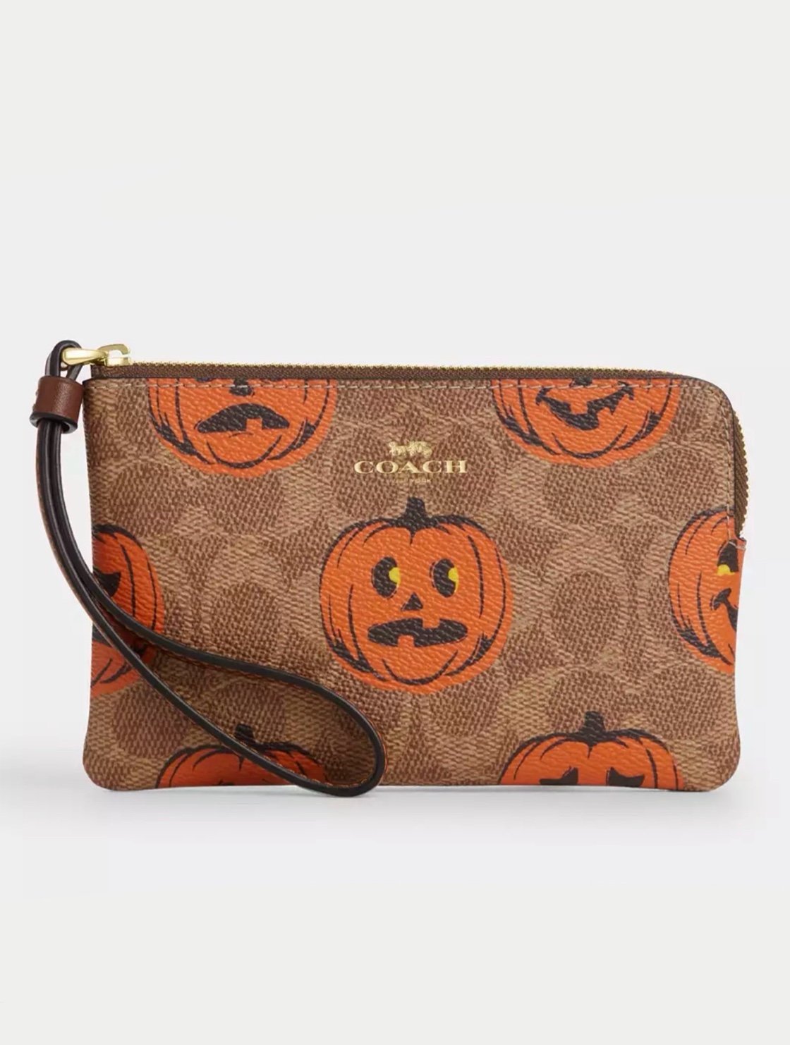 Coach Halloween Corner Zip Wristlet in Signature Canvas Jack O’Lantern Print NWT