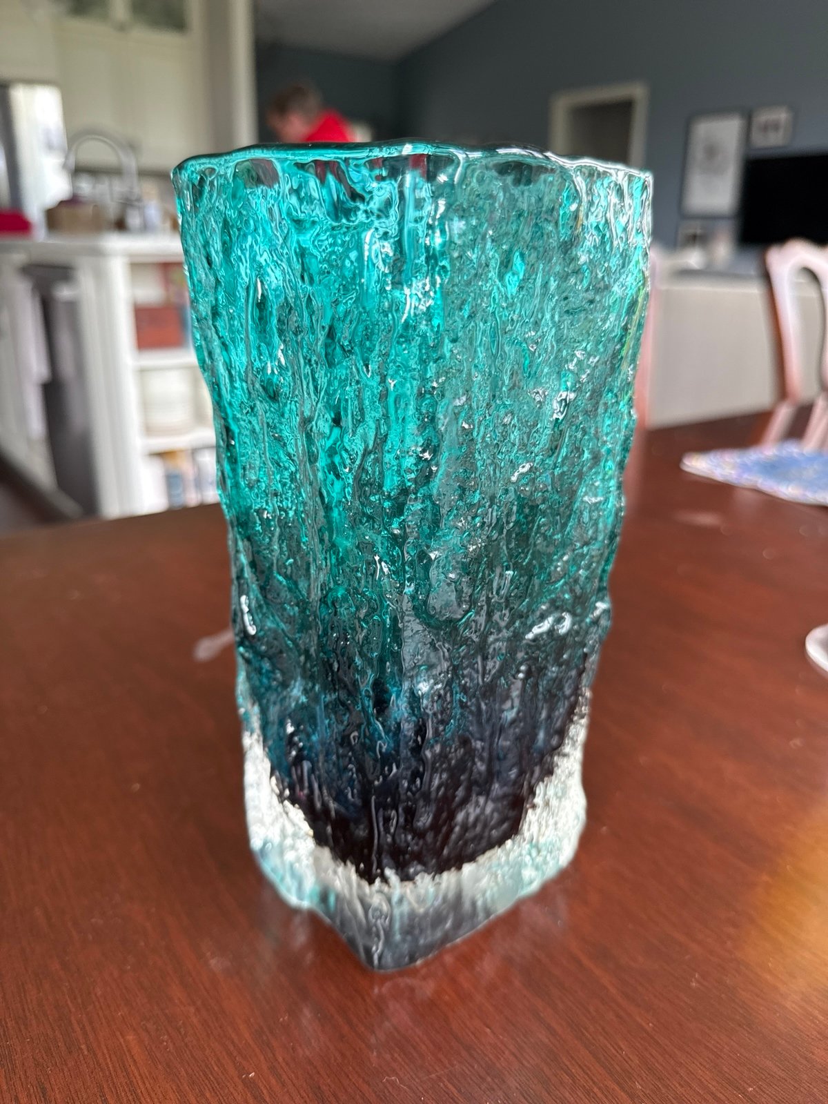 Vintage 1950’s turquoise bark Italian glass vase
